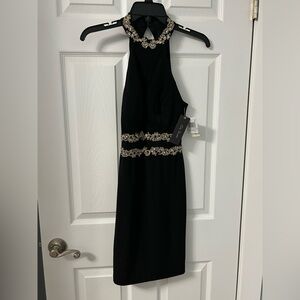 City Studio Black Dress with Gold Embellishments